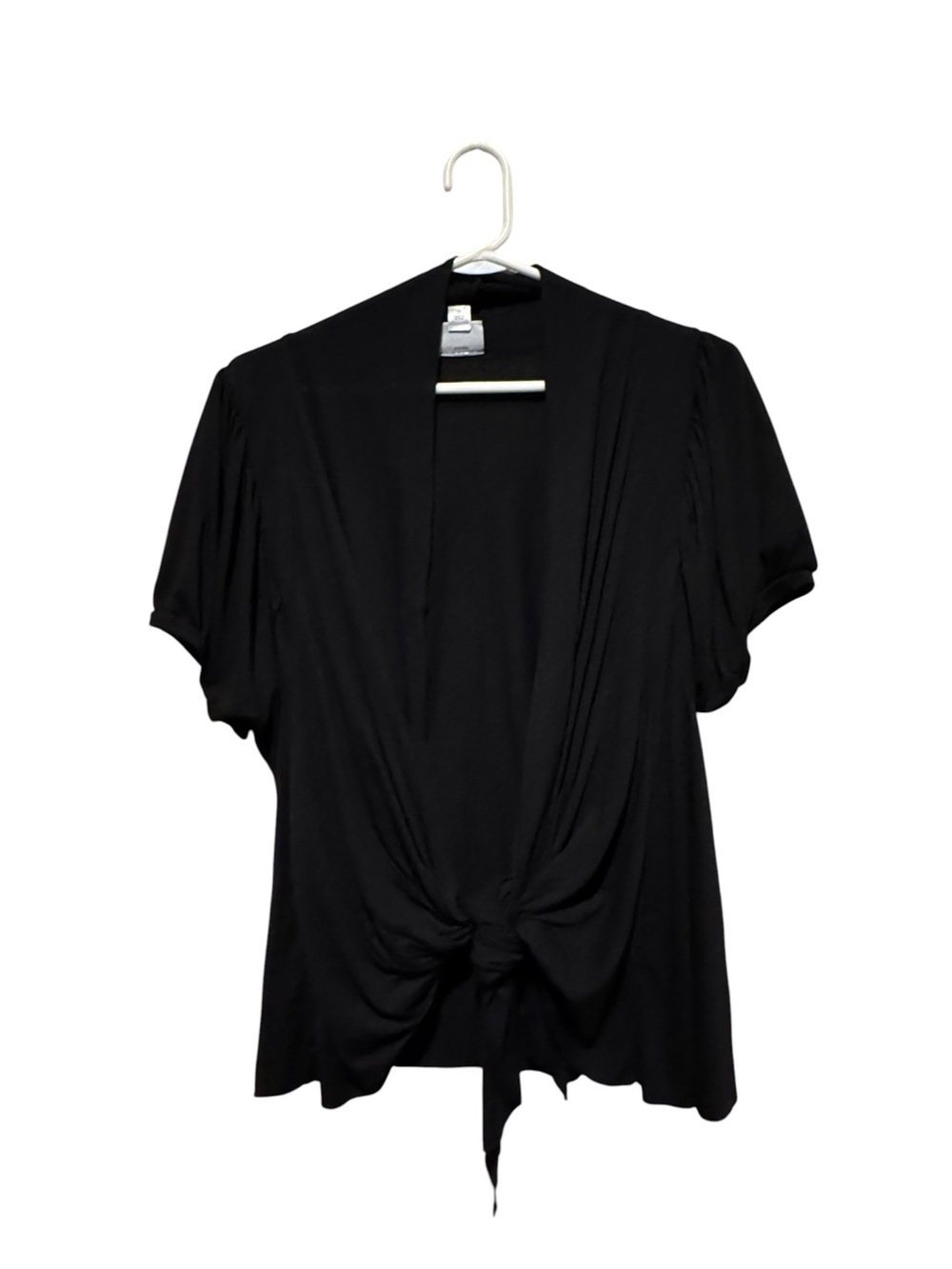 Worthington Black Short-Sleeve Tie-Front Top